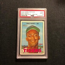 2016 TOPPS HERITAGE JAKE WOOD *REAL ONE RED INK #43/67 AUTO PSA 9 MINT*  TIGERS