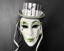 Clay Art San Francisco SF USA  9" Mardi Gras White Black Music Piano Face Mask