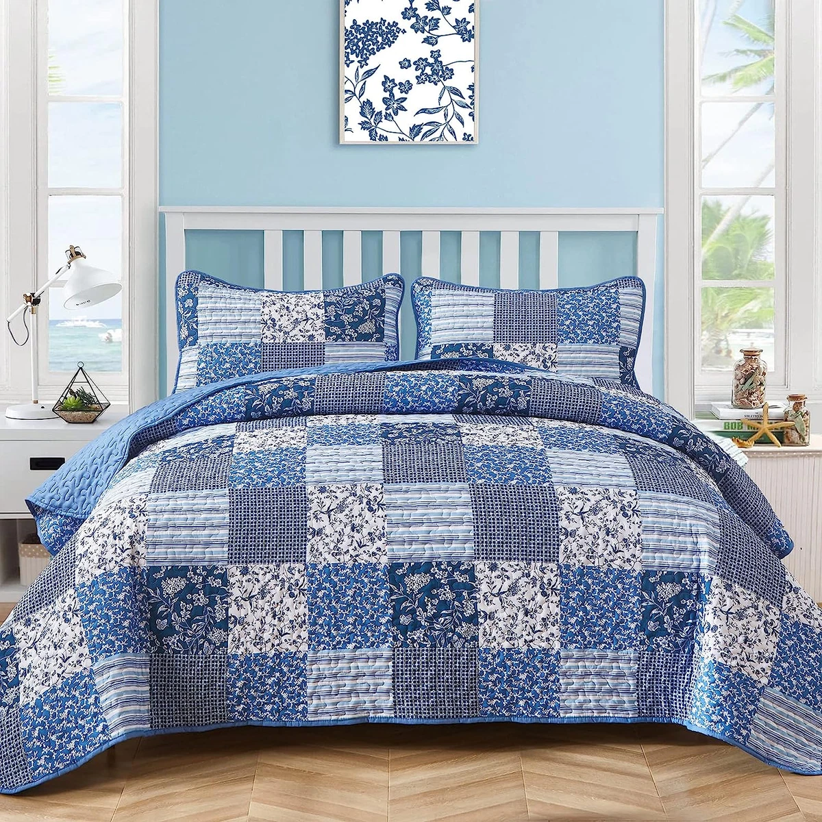 Blue and white sale coverlet