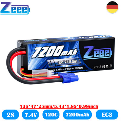Zeee 2S Lipo Akku Batterie 7.4V 7200mAh 120C EC3 HardCase für RC Auto Flugzeug