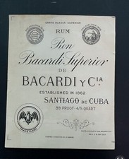 Cuba Vintage Ron Bacardi Superior -Santiago De Cuba. RUM AD/Label OG