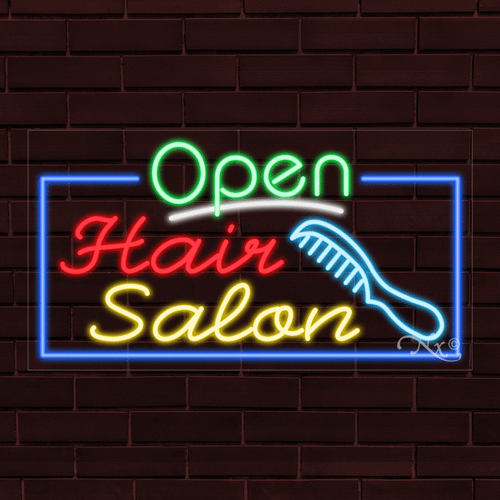 NEW "OPEN HAIR SALON" w/BORDER 33x18 INCH LED FLEX WINDOW/WALL INDOOR SIGN 35518 - Picture 1 of 1