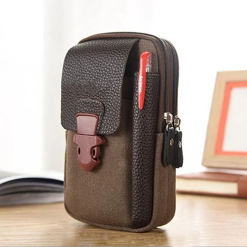 Canvas Men Waist Belt Bags Business Sports Casual Male Zip Mobile Phone Pouch - Picture 21 of 39