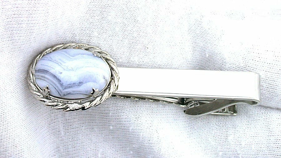  2 1/4 PULGADAS 18x13 OVALADO AZUL ENCAJE ÁGATA CABINA PIEDRAS PRECIOSAS PLATA CUERDA CORBATA CLIP BARRA  Foto 2 de 2