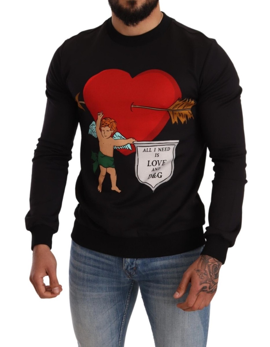 DOLCE & GABBANA Sweater Black Cupid Print Hoodie Sweatshirt