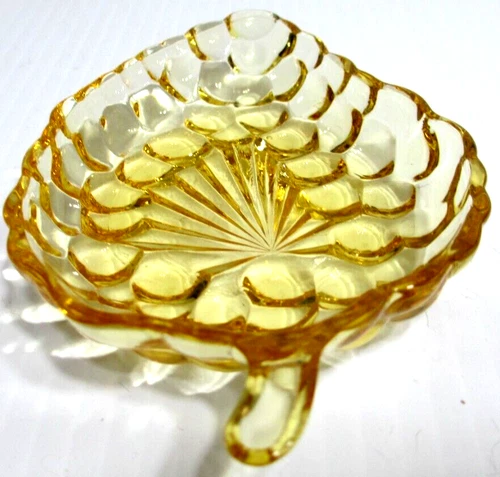 Vintage Anchor Hocking Glass Dish Grape Cluster Yellow Topaz Shallow 4 1/4" L