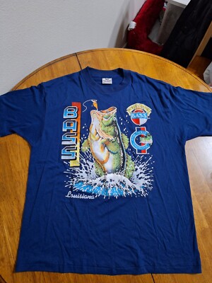 Vintage 90s Single Stitch Bass Fish T Shirt XL Blue Best Tee World Class
