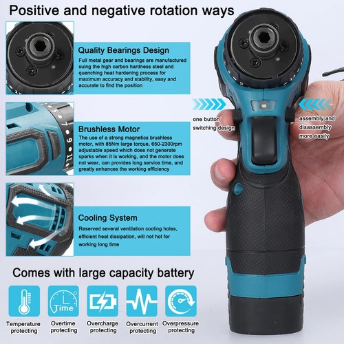 18V/12V Brushless Motor Electric ScrewDriver 2 Speed Multi Repairing Tool Kit - Picture 5 of 26