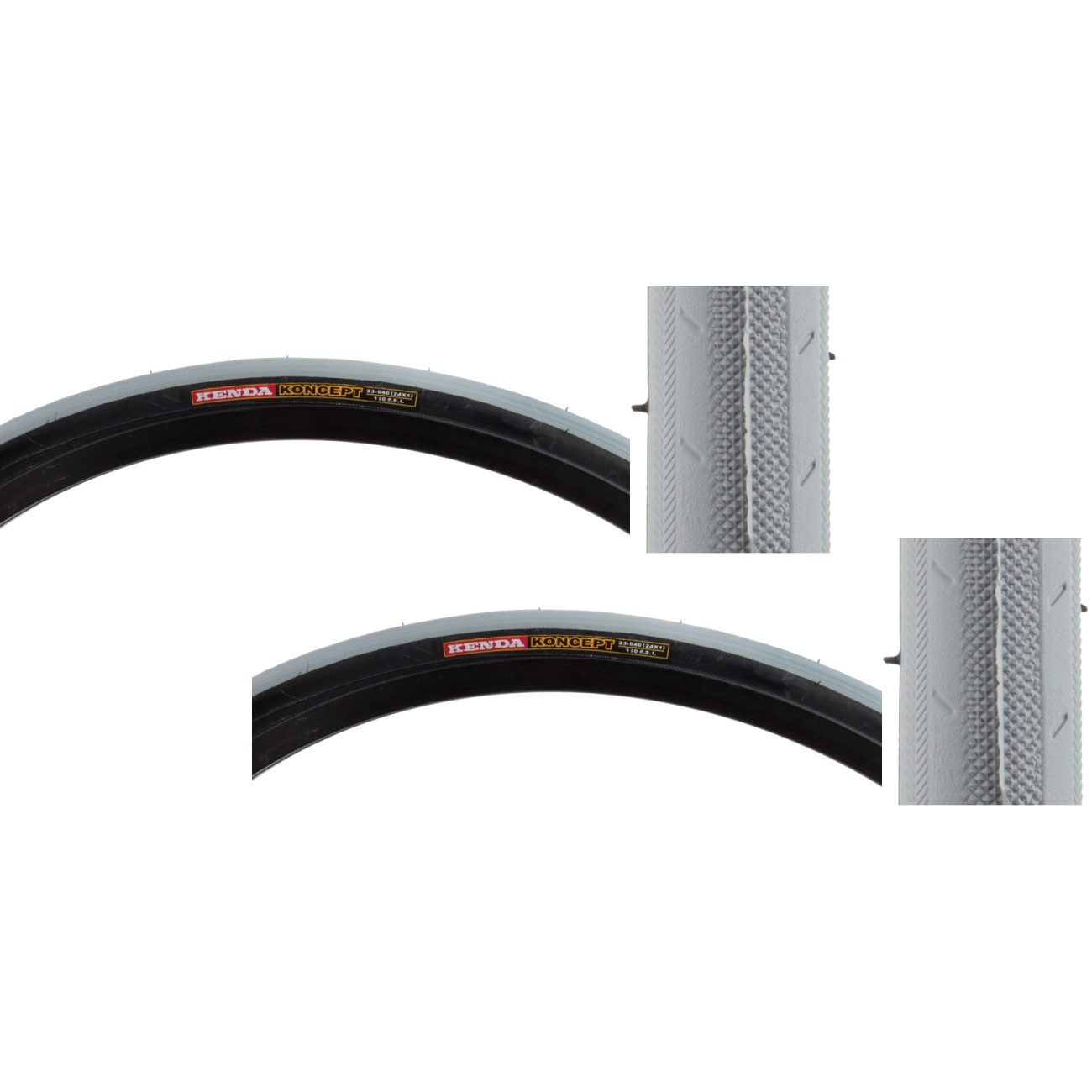 Pack of 2 Kenda Koncept 24 x 1 Clincher Wire TPI 110 Gy/Bsk Reflective Road Tire