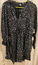 NWT Old Navy Dress XL Black Floral Long Sleeve Tie Front Rayon Pretty Brand New
