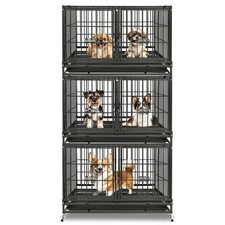 Homey Pet 3 Tier 42" Stackable Dog Crates Cages Kennels w/Divider Feeding Bowl