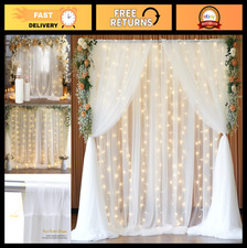 20x8ft White Tulle Backdrop with String Lights for Wedding, Baby Shower, Party D