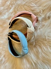 Lot of 3 Fabric Knotted Headbands Blue, Beige and Pink