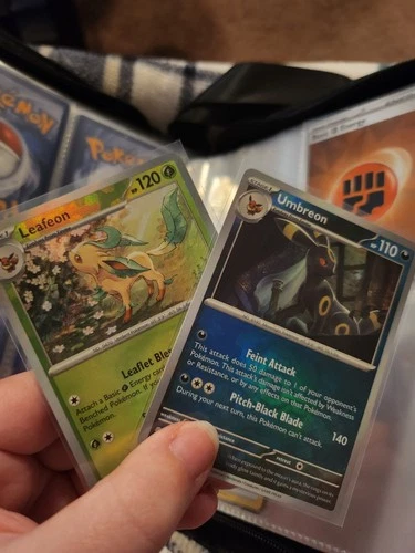 Pokemon TCG Leafeon and Umbreon Masterball Reverse Holo Prismatic Evolutions