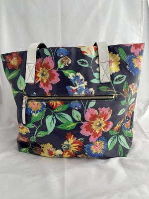Kate Spade New York Floral Print Tote Vinyl Multi Colors Beach Bag Preowned  Nice