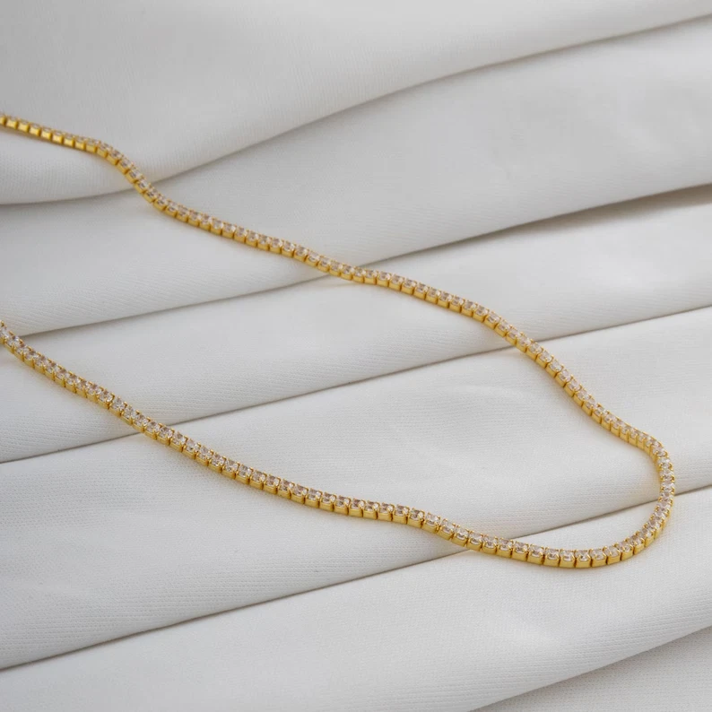 Collar de tenis de diamantes cultivados en laboratorio de 5 quilates de oro amarillo de 18" de 14 quilates sobre E VS1 regalo Foto 3 de 4