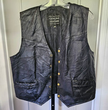 Italian Stone Design Genuine Leather Vest Mens Medium L Patch Biker Navarre