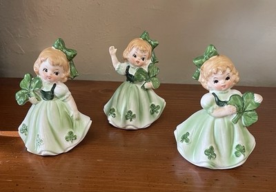Vintage Lefton Irish Girl Figurines St Patricks Day Ladies