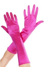 Adult Elbow Length Satin Gloves Hot Pink Womens Gloves
