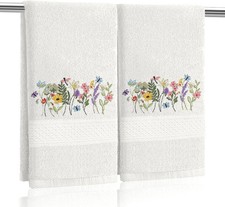 2 Pcs Boho Floral Hand Towels for Bathroom Decor 14x29 Inch Embroidered