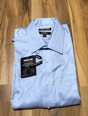Kirkland Signature (16-34/35 L) Men's Tailored Fit Dress Shirt 100% Cotton  Blue | eBay