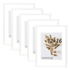 Hogaryo 5-Pack 12x16 White Picture Frames - Displays 8.5x11 with Mat/12x16 No Ma