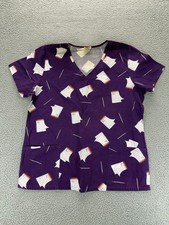 Unbranded Womens Short Sleeve V Neck Medical Scrub Top Purple Size M