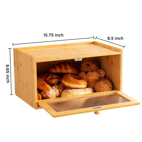 Farmhouse Bread Box for Kitchen Countertop, Modern Bamboo Large Bread Storage... - Picture 2 of 7