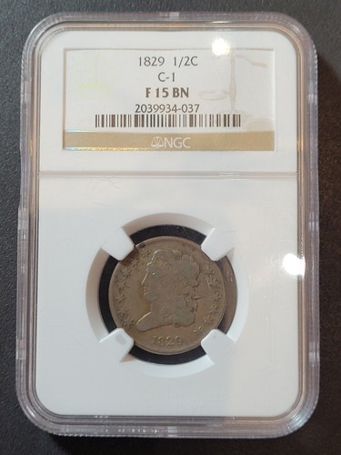 1829 UNITED STATES CLASSIC HEAD 1/2 HALF CENT NGC F 15 BN