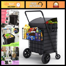 Foldable Shopping Cart with Waterproof Liner  360  Swivel Wheels - Lightweight