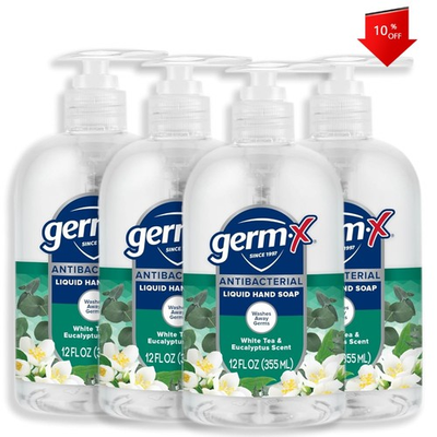 #ad NEWHand Soap 12 Oz Pack 4 White Tea amp; Eucalyptus Scent Pump Bottle $11.95