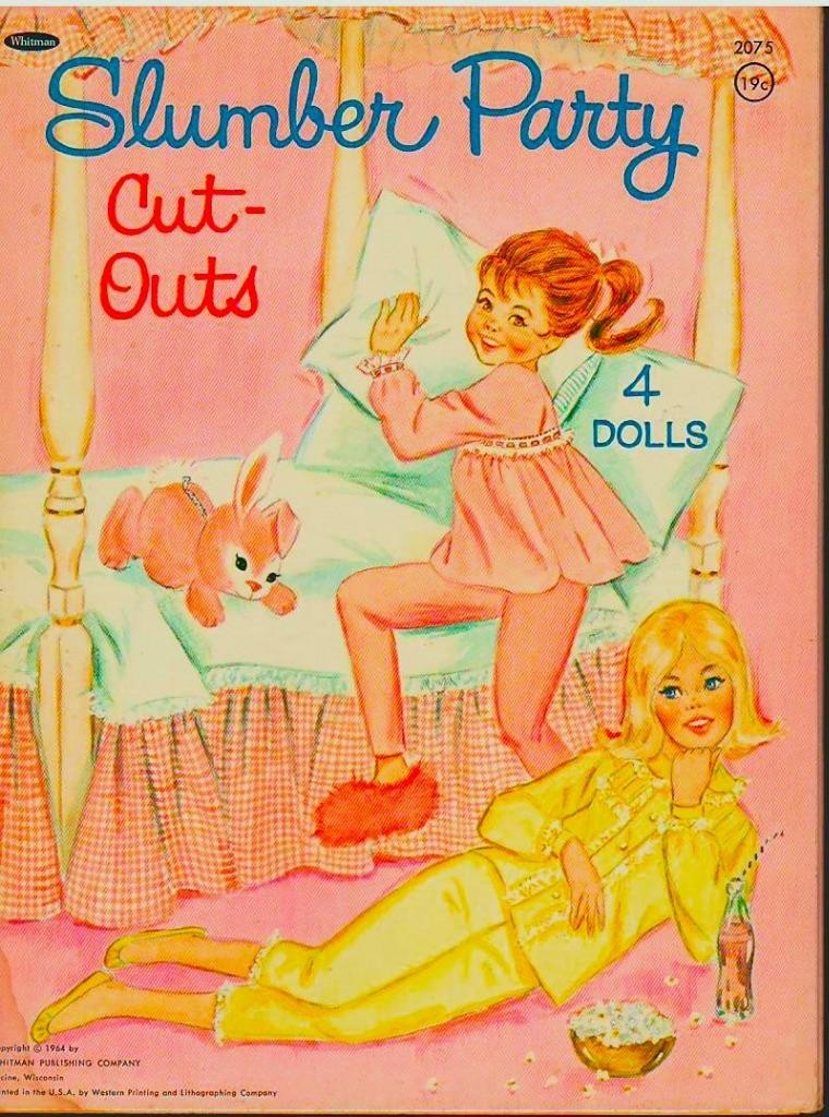 VINTAGE UNCUT 1964 SLUMBER PARTY PAPER DOLLS~RARE #1 TOP REP
