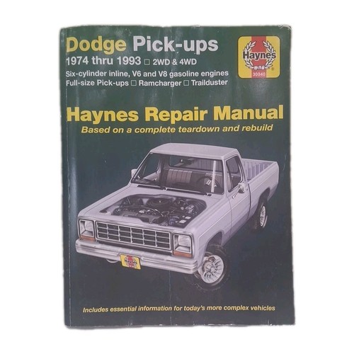Manual de reparación de camioneta pick-up Dodge tamaño completo 1974-1993 Haynes manual de reparación  - Imagen 1 de 3