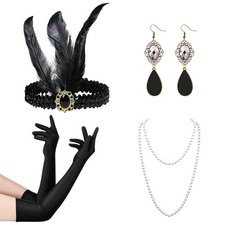 Women 1920s Flapper Set,Roaring 20s Headband Headpiece Costume Accessories with