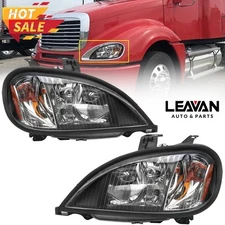 Pair of Headlights Headlamps W/ Bulb For Freightliner Columbia Black Housing
