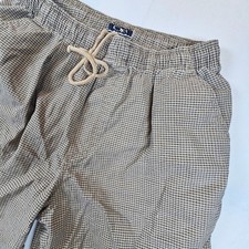 Vintage OP Ocean Pacific Shorts Mens XL Ramie Cotton Geometric Pattern Tan Blue