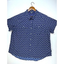 Eddie Bauer Men's Short Sleeve Button Down Shirt, Blue Patterned, Sz XXL