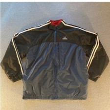 Adidas Youth Large Running Jacket Navy Black Windbreaker Full Zip 3-Stripe