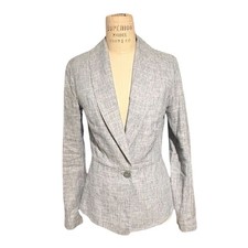 CAbi Women Light Blue Linen Blend Jacket Collar Single Button Blazer Size 2