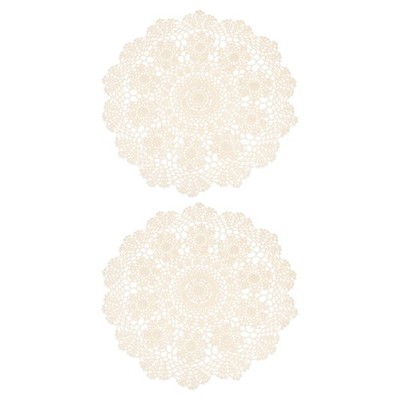 2Pcs Handmade Crochet Placemats, 16inch Round Retro Table Mat Sunflower, Beige