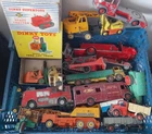 ORIGINAL VINTAGE DIECAST MOSTLY DINKY TOYS JOB LOT TRUCKS TRAILERS BOXES etc