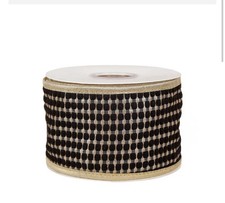 Ribbon 3” Carmel Jacquard Double-Sided, Black Brand New