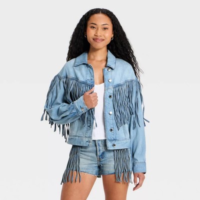 Women's Fringe Denim Jacket - Universal Thread Light Wash XL