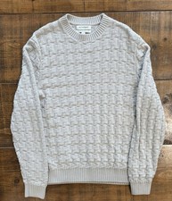 Autograph Merino Wool Jumper Mens Large Beige Stone Textured Knit Crew Neck