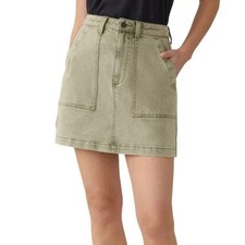 Faherty Sunwashed Olive Haze Wash Denim Utility Skirt NWT 4