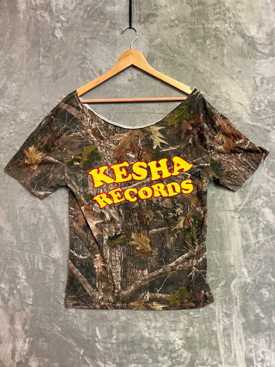 Kesha Records Joy Ride Y2K Style Reversible Graphic T-Shirt Camo Print Size M