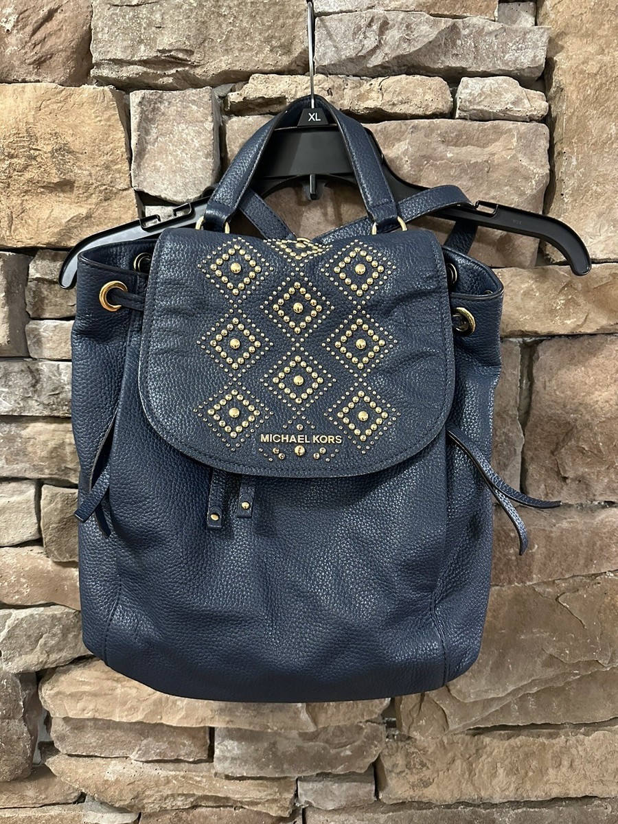 Michael Kors Backpack Riley Studded Pebbled Leather Navy  display picture 1