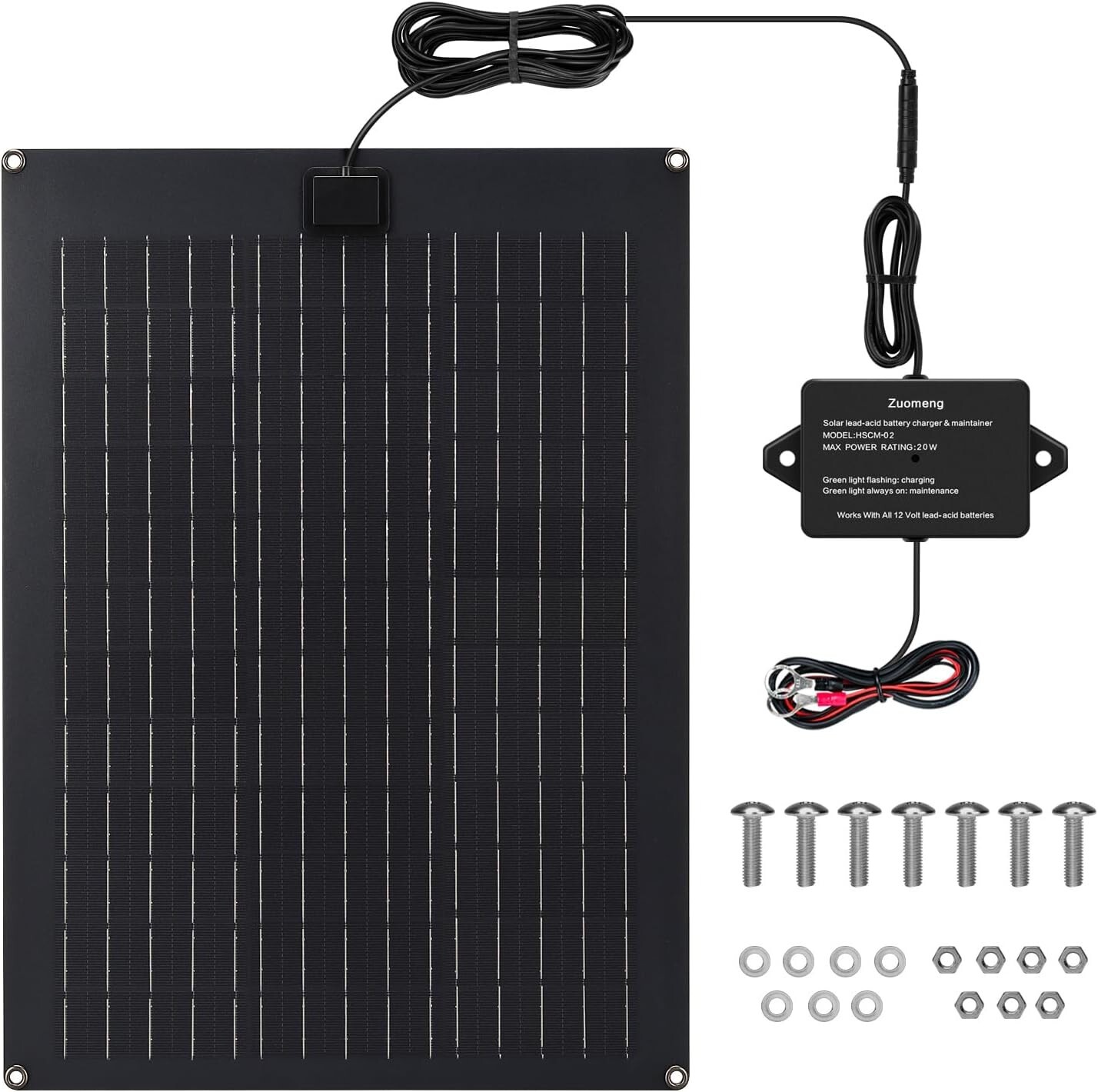 20W Solar Battery Charger Maintainer for Dump Trailer with Built-in Panel