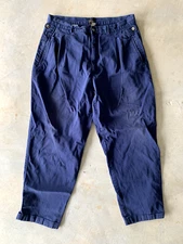 Vintage Mens Structure Chino Pants 32x28 Pleated Trousers Khaki Cotton