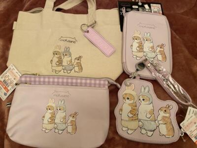 With Tag SHIMAMURA mofusand Usanyan Tote Bag  Pouch Pass Case Set Cat Rabbit